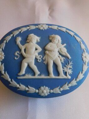 Blue Jasperware Oval Trinket Box # 22162